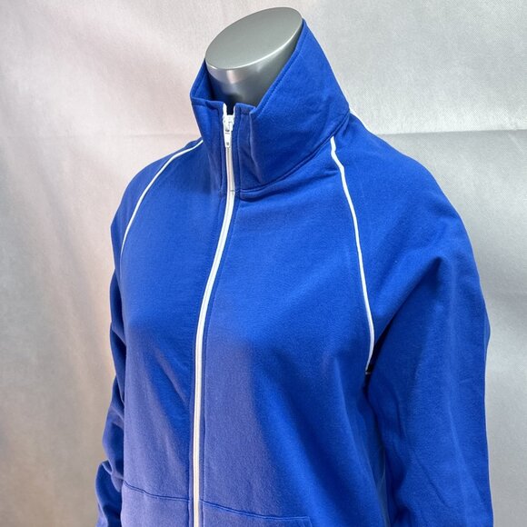 NWOT American Apparel Cotton Fleece Unisex Track Jacket Royal Blue w/White Trim - Picture 3 of 7